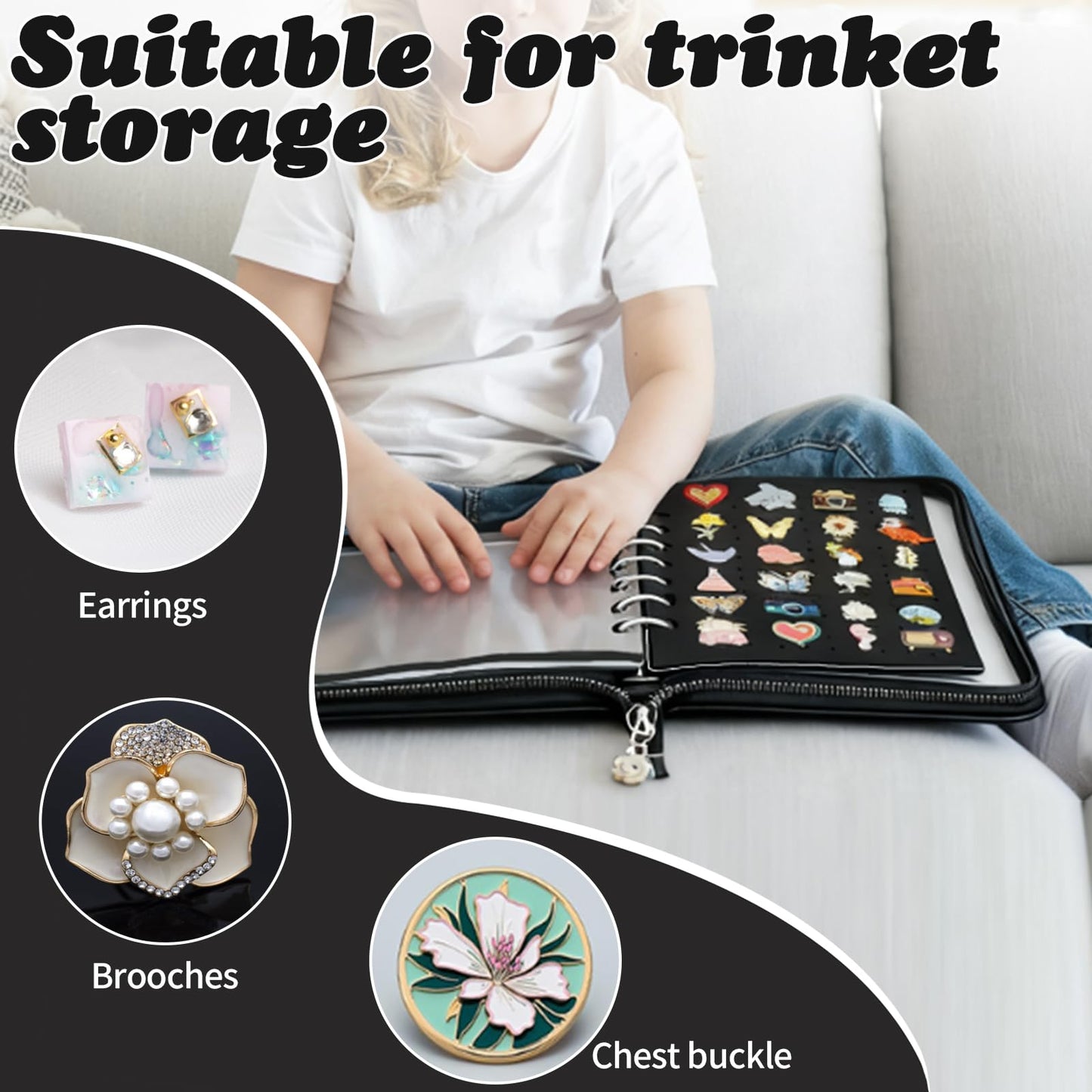 Huakaile 8.26" x 5.91" Black Enamel Pin Display Book, Pin Trading Binder Album with 6 Page Felt Boards, 6 Clear Dividers & Protective Cover