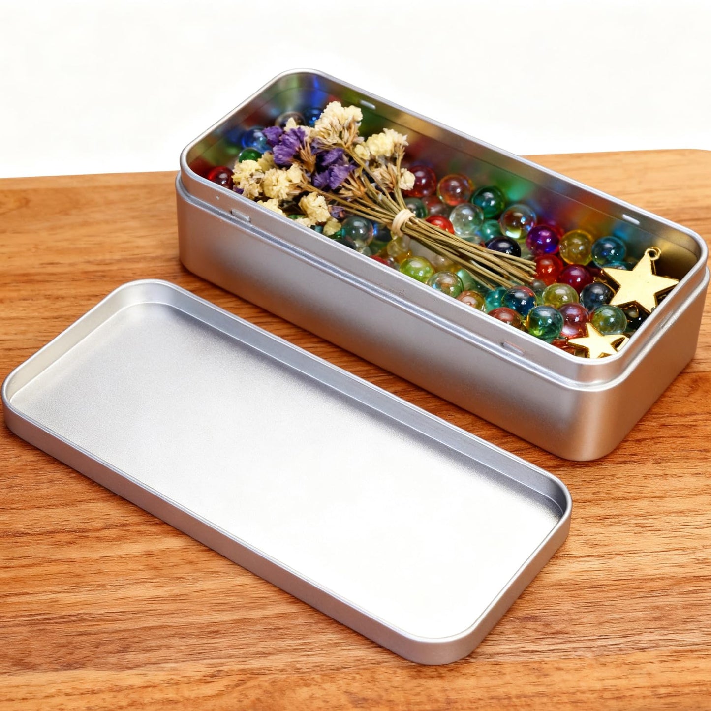 Thintinick 7 Pieces Rectangular Metal Empty Tins, Silver, 15x7x4cm