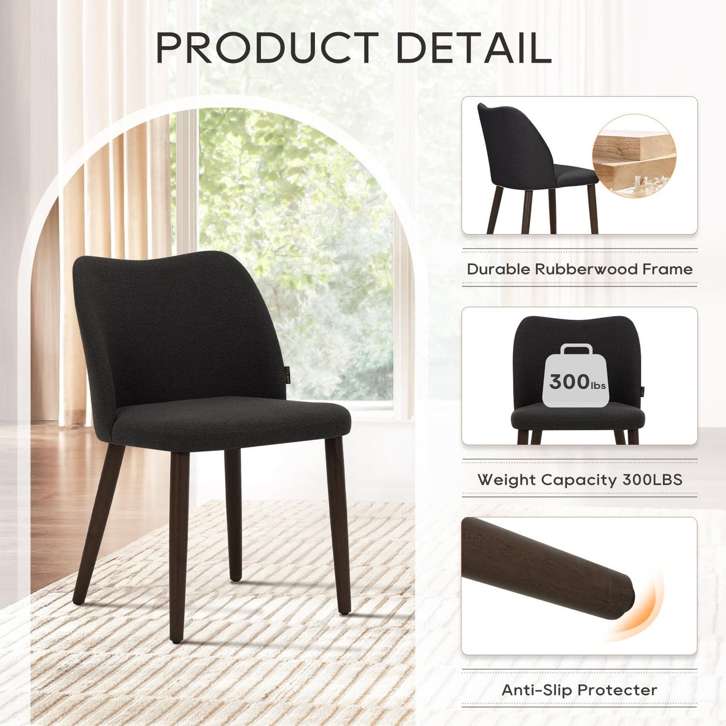 COLAMY Upholstered Dining Chairs, Modern Fabric Dining Room Kitchen Side Chair with Padded Seat and Wood Legs for Restaurant/Cafe,White