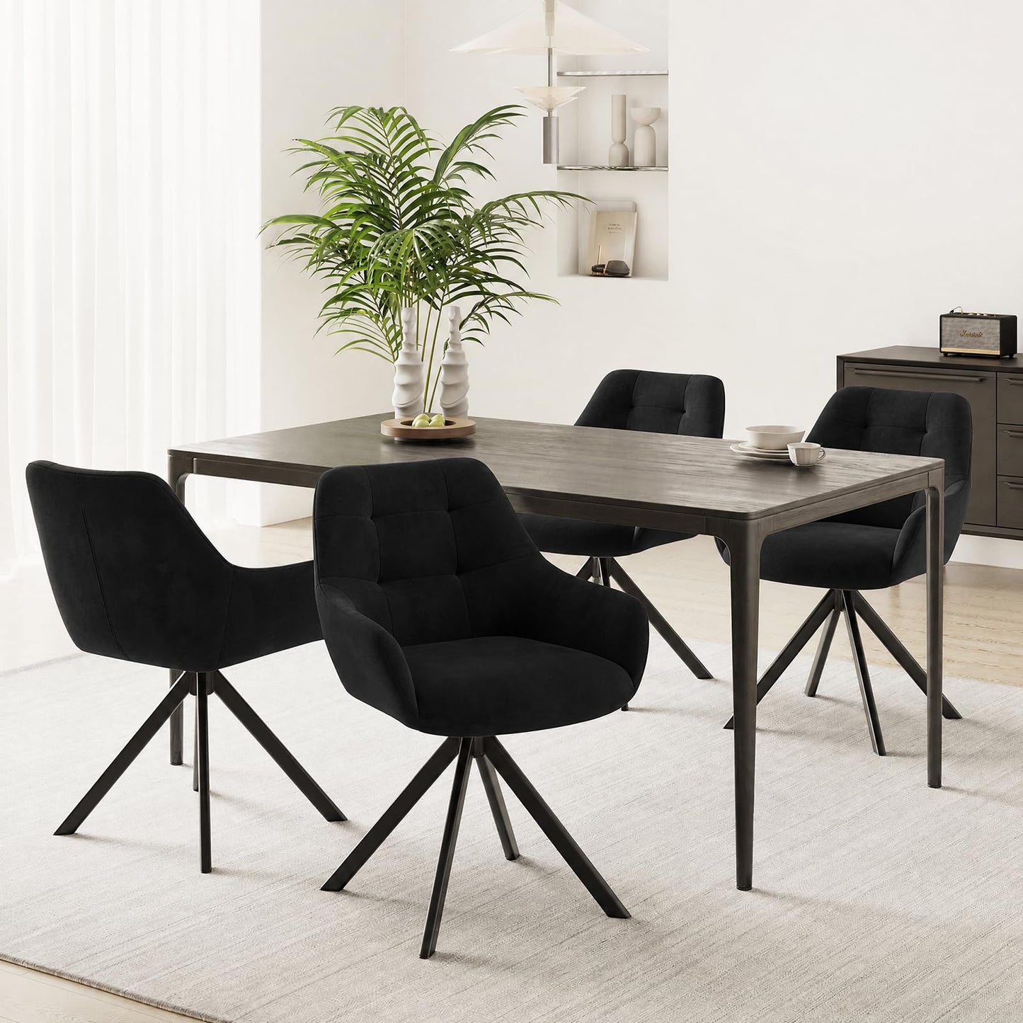 COLAMY 360° Swivel Dining Chairs Set of 4 with Sturdy Metal Base – Luxury Velvet Upholstered Kitchen Chairs with Thick Padded Seat