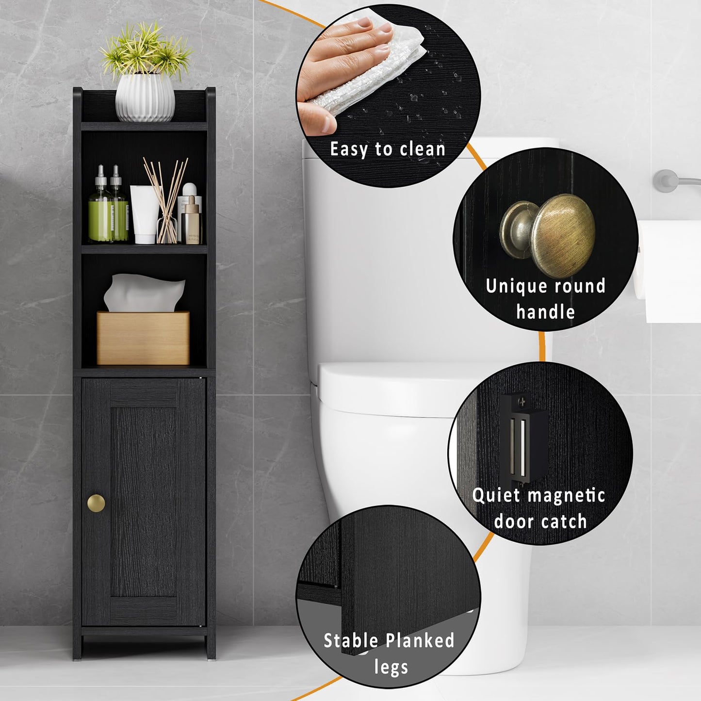 Lomojo Small Bathroom Storage Cabinet Corner, 20x20x78cm, Black
