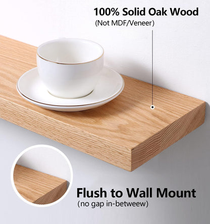 Gieanoo Floating Shelf, 60cm Solid Oak Wood Rustic Wall Shelf Wall mounted Radiator shelf Display Shelf For Living Room, Kitchen, Bedroom,Bathroom