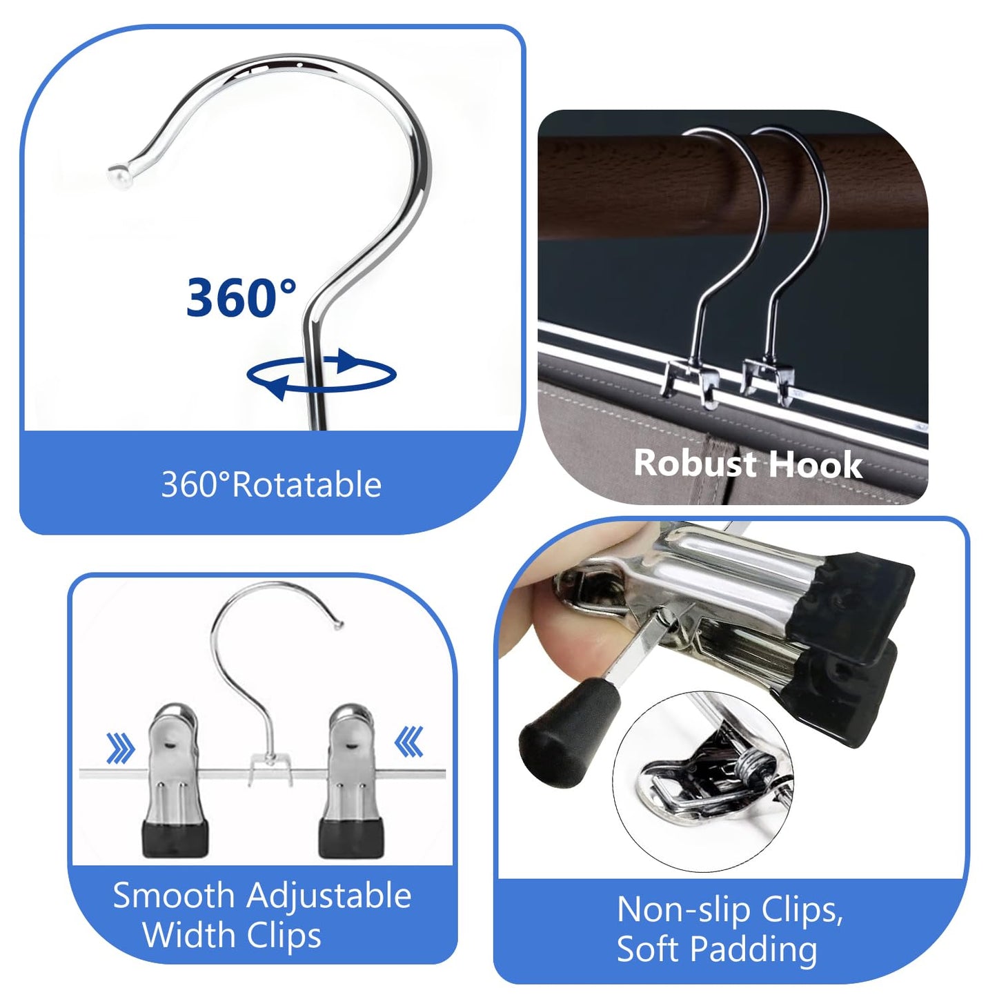 Trouser Hanger, WEIDMAX Pant Hangers 12 Pcs Space Saving Skirt Hangers with Clips Adjustable Non-Slip Coat Suit Skirt Hangers Heavy Duty Chrome