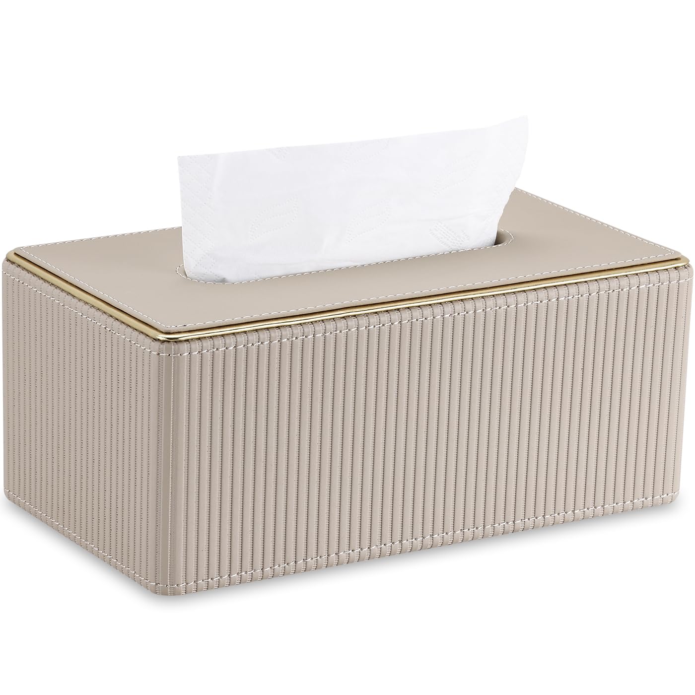 GORESE Tissue Box Holder,Rectangular Tissue Box Cover PU Leather Facial Tissue Dispenser Napkin Holder for Home, Office,Car Decoration(Beige)