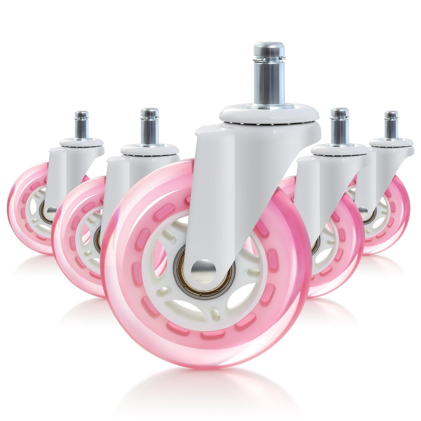Pink Office Chair Caster Wheels Set of 5, 75mm Heavy-Duty Rubber Chair Casters Replacement