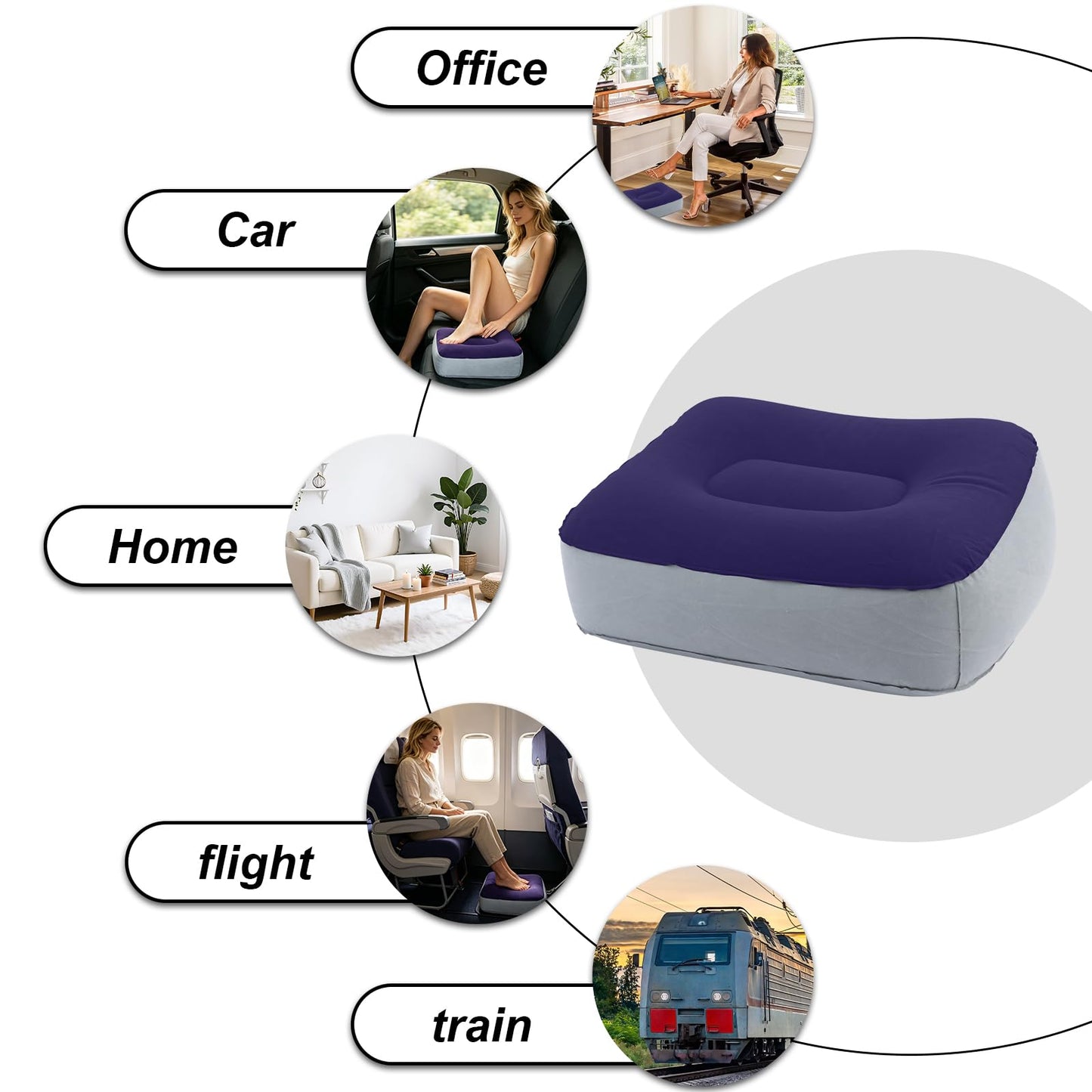 Inflatable Foot Rest for Travel 2 Pack, Inflatable Foot Rest Pillow for Car Office Home (Grey Blue)