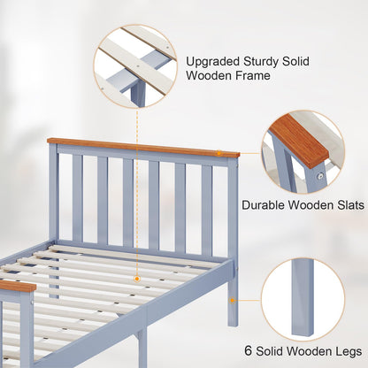 ELEGANT Single Solid Wood Bed Frame with Slatted Headboard 3ft, 90 x 190cm