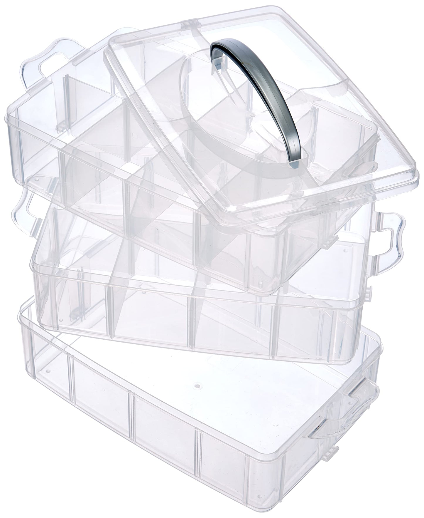 RAYHER Sorting Box with Carry Handle, 13 Compartment Storage Box , Transparent, 23.1x15.6x18.5cm