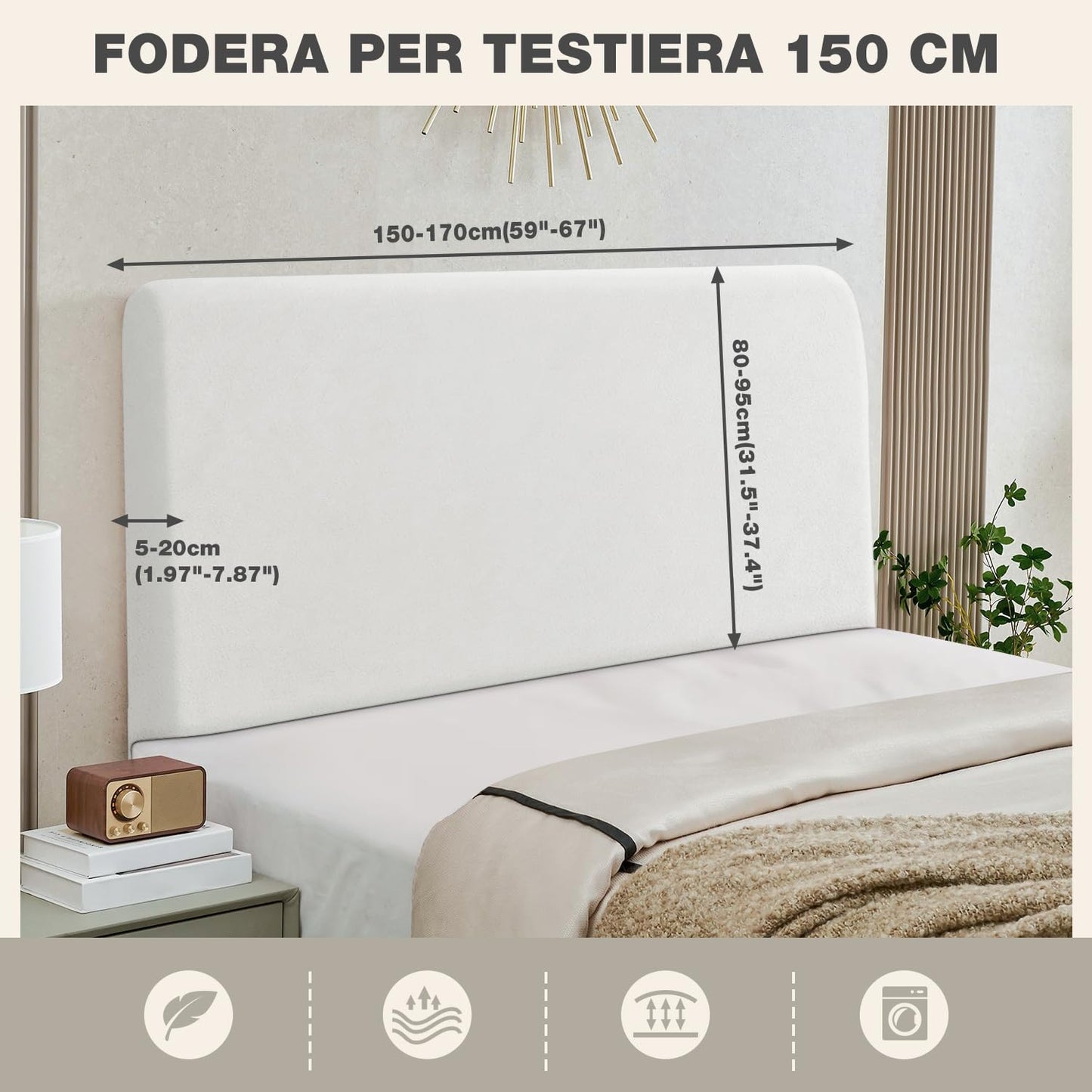TAOCOCO Bed Headboard Covers, King Size Headboard Covers,Velvet All-inclusive Elastic Headboard Protection Cover for King/Double Bed,White Headboard