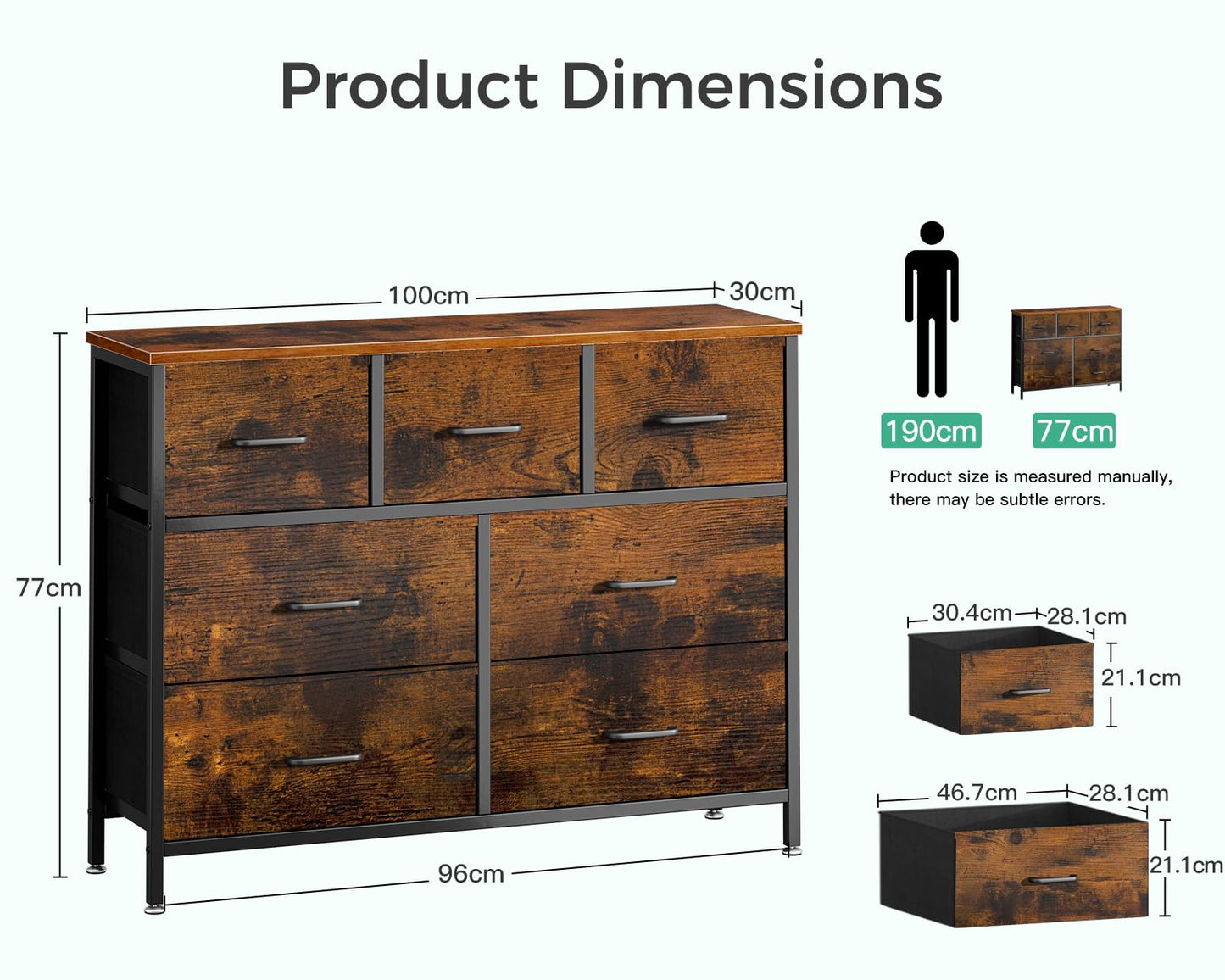 Coleshome Chest of Drawers Bedroom with 7 Drawers, Fabric Drawers, Vintage