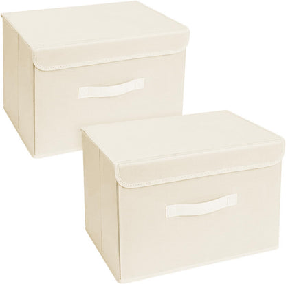 Homsorout Foldable Storage Boxes with Lids - Wardrobe Organiser Bin with Handle Fabric Basket Containers for Clothes, Book, Shelf, Office