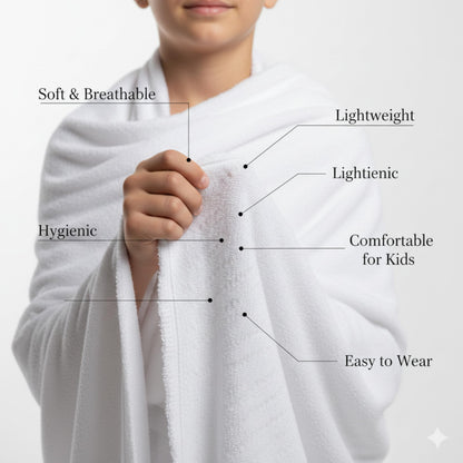taj Kids Ehram for 10-13 Years - Hajj and Umrah Essentials - Ihram for Umrah Men - 2 Towels White - Hygienic Natural 100% Pure Combed Cotton Towels