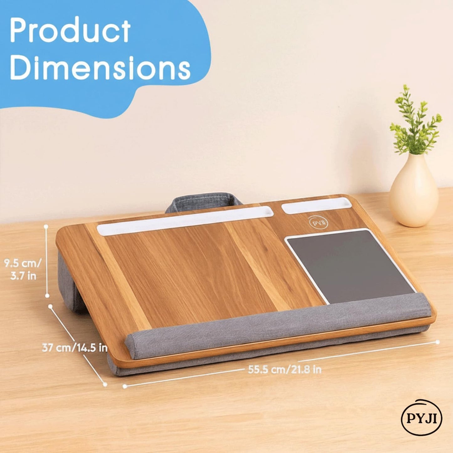 PYJI Lap Desk Wooden Laptop Tray with 5 Cable Holders, Portable Laptop Stand for Bed with Cushion, Lightweight Laptops desk for Sofa & Bed