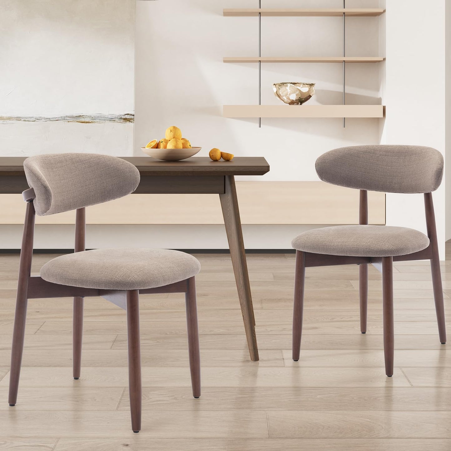 COLAMY Modern Dining Chairs Set with Wooden Legs – Upholstered Fabric Dining Room Chairs with Curved Backrest, Soft Cushion Seat