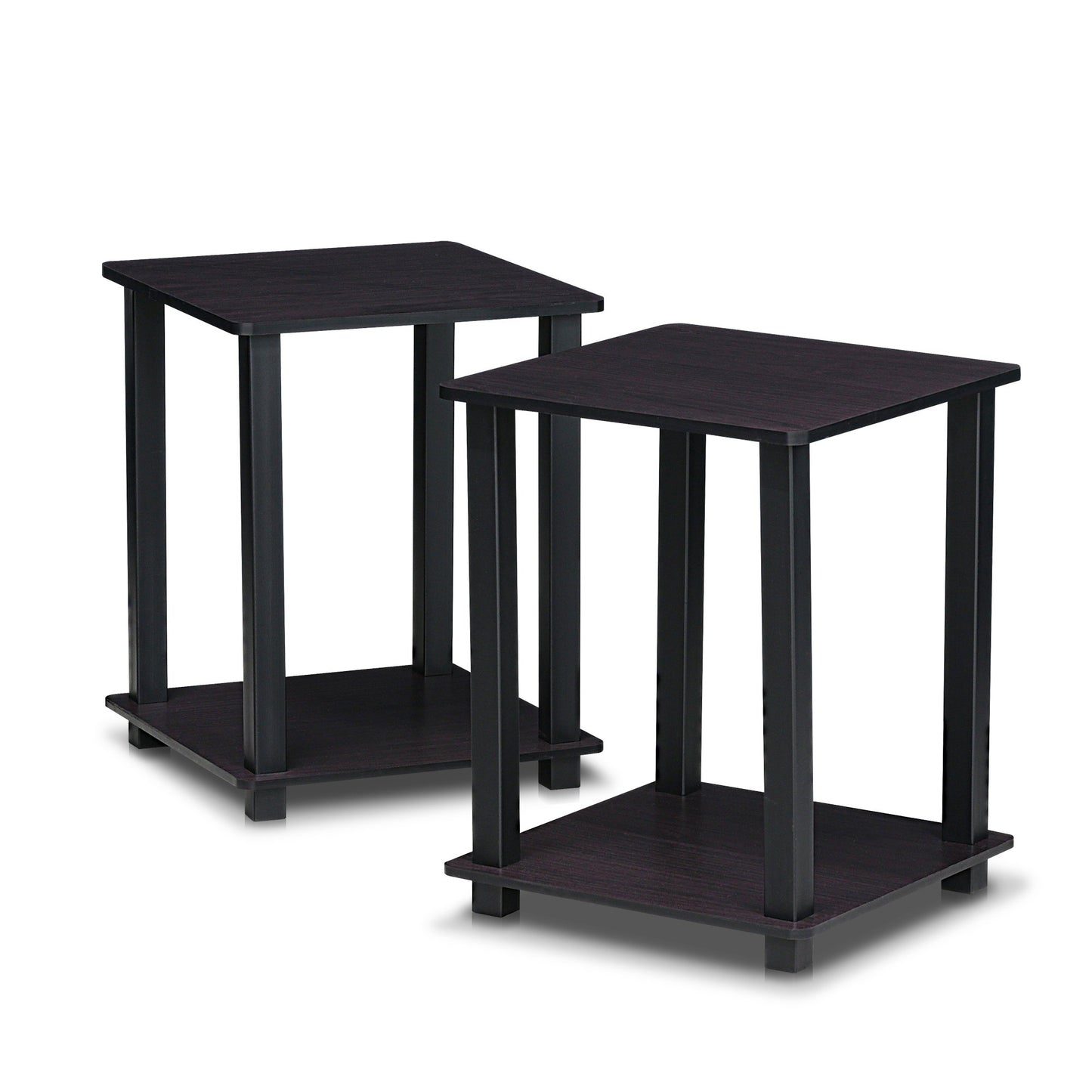 Furinno SIMPLISTIC Side Table Set of 2, 2-Tier End Table, Nightstand, Night Stand, Bedside Table, Easy Assembly, for Living Room, Bedroom, Dark Walnut