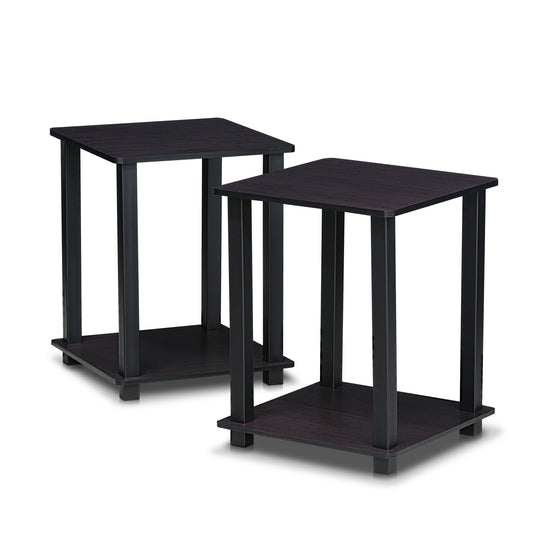 Furinno SIMPLISTIC Side Table Set of 2, 2-Tier End Table, Nightstand, Night Stand, Bedside Table, Easy Assembly, for Living Room, Bedroom, Dark Walnut