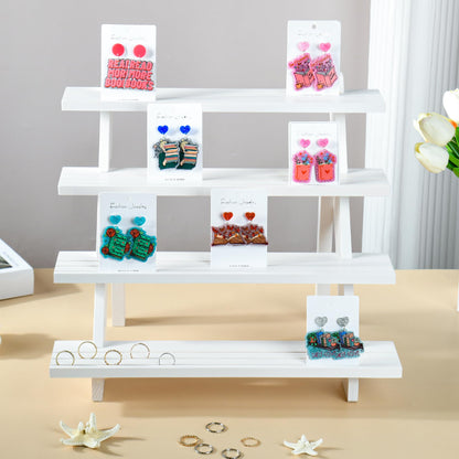 LEXFUNN Wooden Jewellery Display Rack Stand Earring Stall Stand Organizer Shelf 3/4 Tier 4 Tier - White