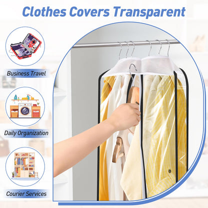 Alyvisun 3PCS Clear Garment Bags with Side-zips, Hanging Dress Bag Large Capacity 110cm/43in, Waterproof Clothes Covers Protector for Closet Storage