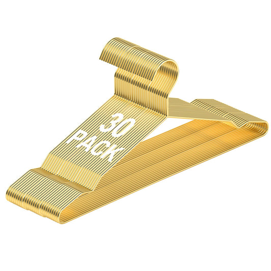 SPECILITE 42cm Gold Metal Hangers Bulk 30 Pack with Notches for Standard Size Coats, Shirts, Suits, Pants, Heavy Duty,Space Saving