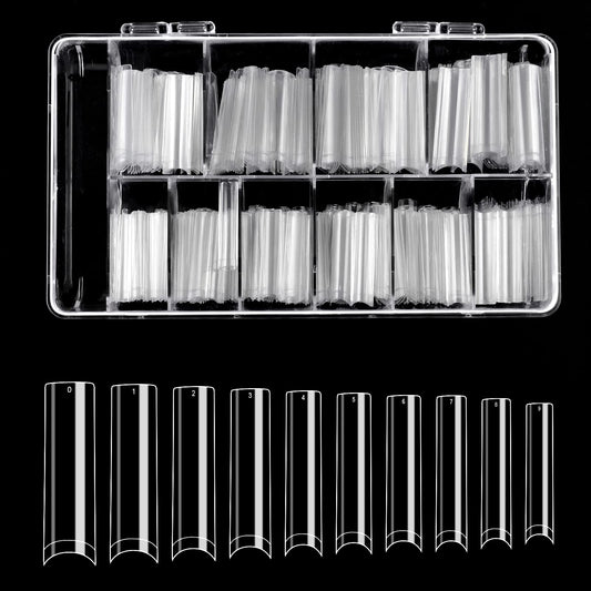 SAVITA 500pcs No C Curve Nail Tips, Extra Long Clear Artificial Nails Tapered Square Nails XXL Flat Nail Tips for Manicure Salons and DIY Nail Art at