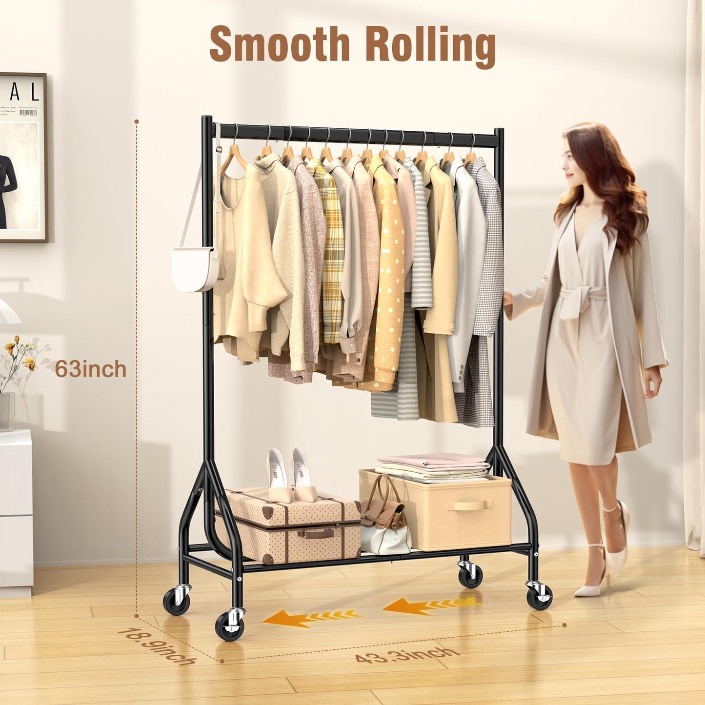 EAGMAK Heavy Duty Rolling Clothes Rail Load 180 KG (Black, 110×48×160 cm)