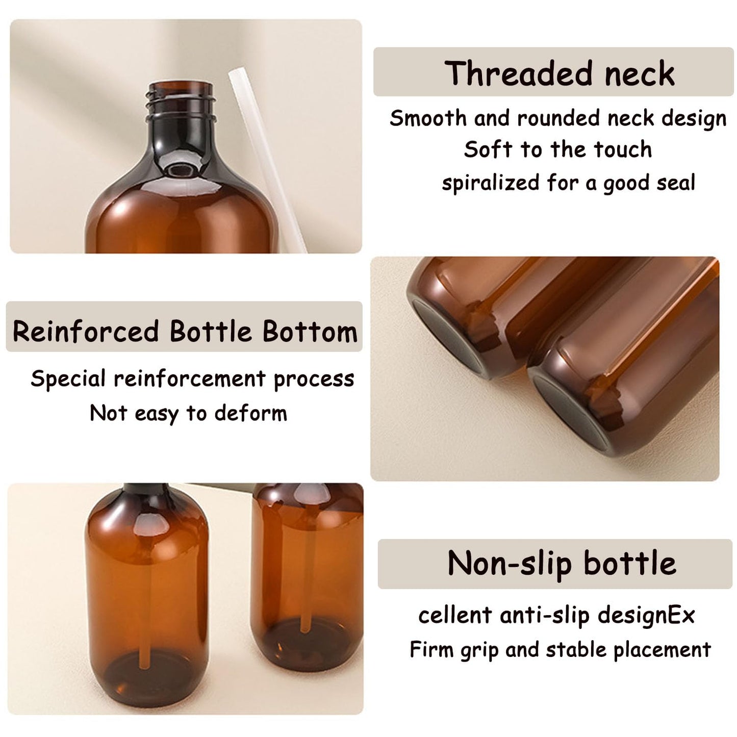 2 Package Shampoo Bottles With Pump, 500ml Brown Plastic shampoo bottles with pump