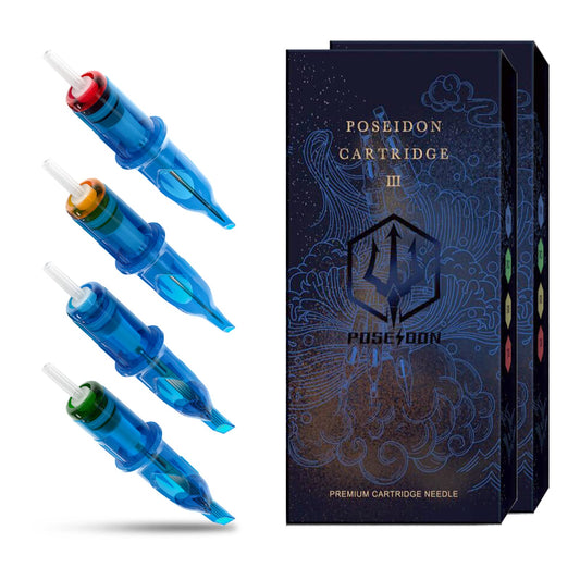POSEIDON V3 Tattoo Cartridge Needles 30Pcs with Membrane Safety Cartridges Disposable Needle for Tattoo Artists Round Shader (1205RS)