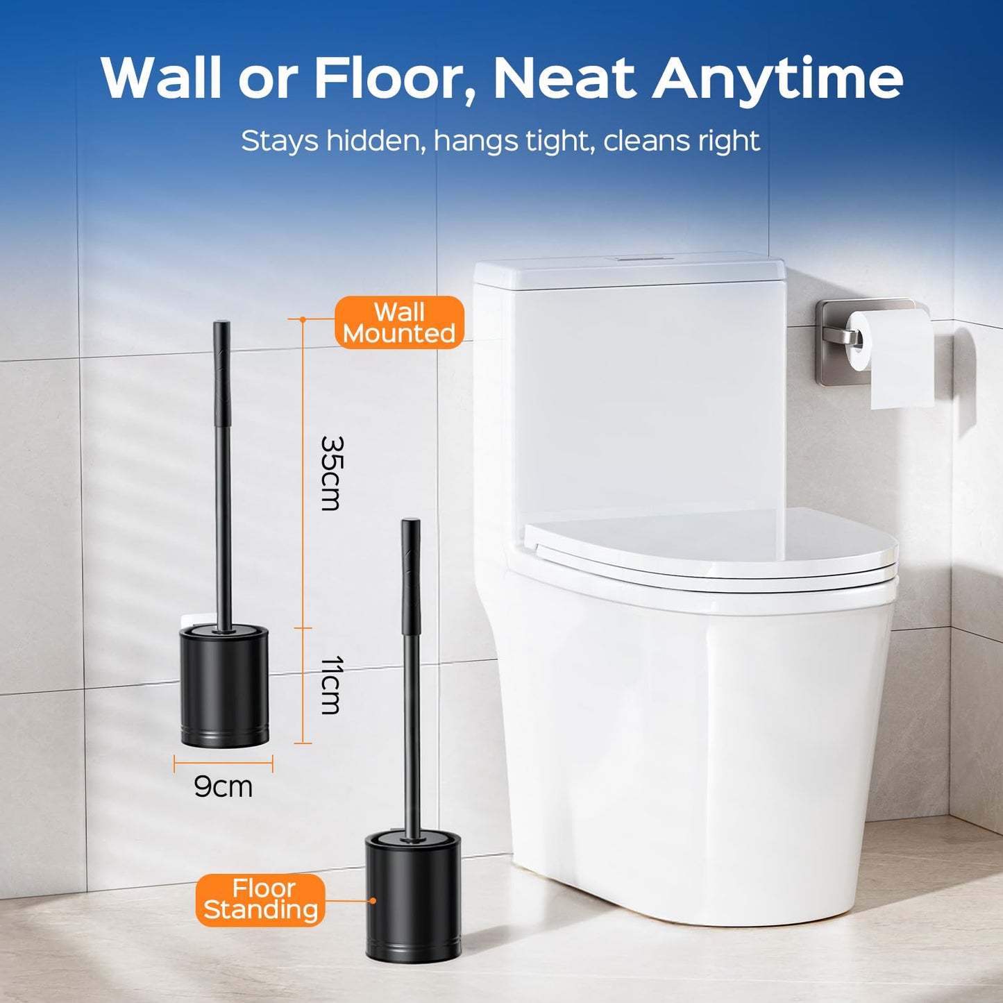 HAMITOR Toilet Brush and Holder Set: Wall-Mounted Toilet Cleaner Brush
