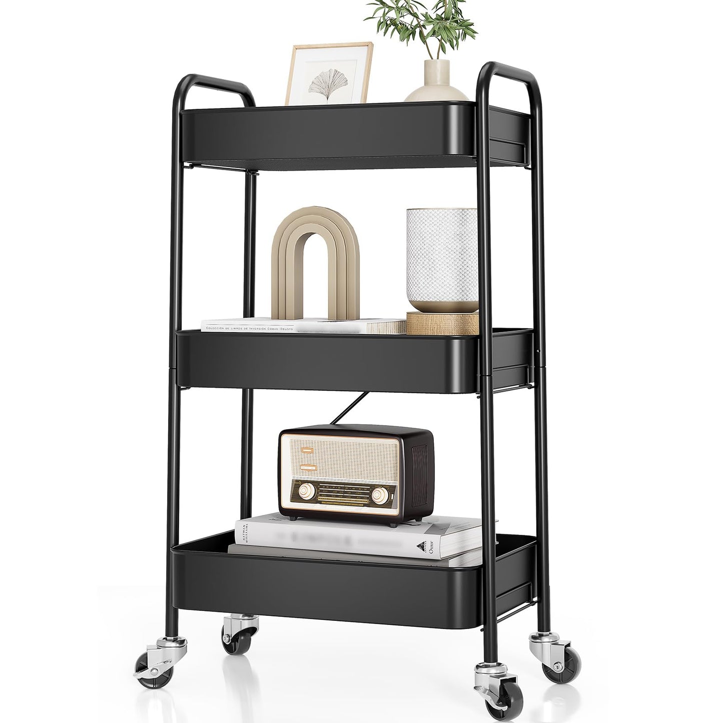 KINGRACK 3 Tier Metal Storage Trolley on Wheels