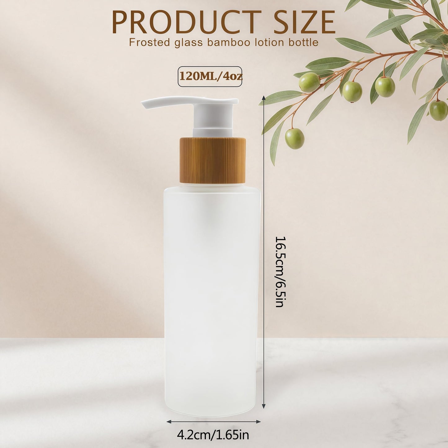 Bamboopack 120ml/4oz Frosted Glass Lotion Pump Bottle with Bamboo Screw