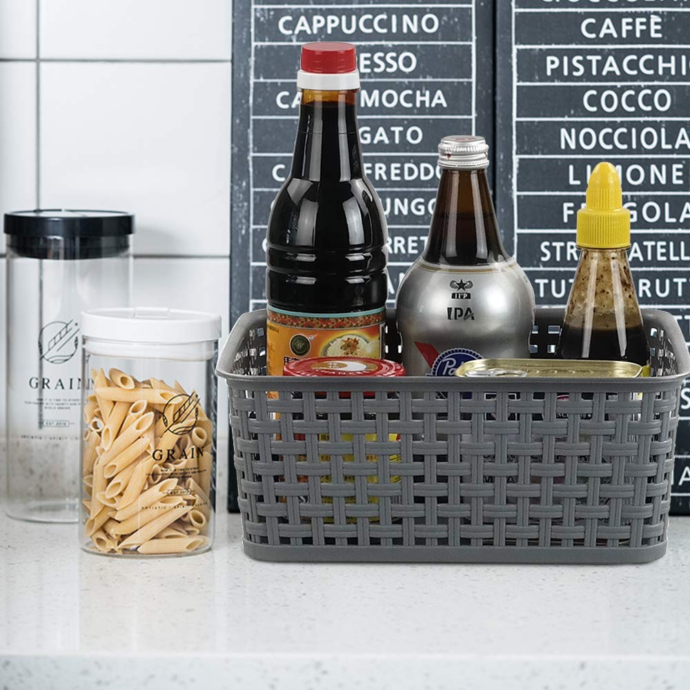 Asking 6-Pack Plastic Storage Baskets, Weave Basket Organizer