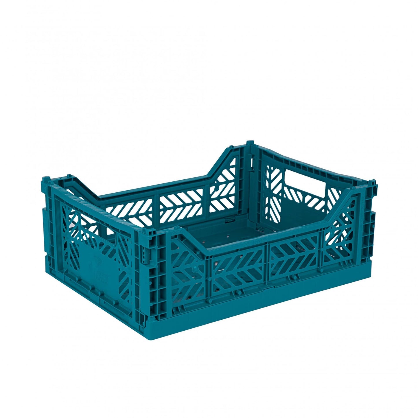 AYKASA Folding Crate, Sturdy Folding Crate, Plastic, Stackable, Peacock Green, Midi (40 x 30 x 14 cm)