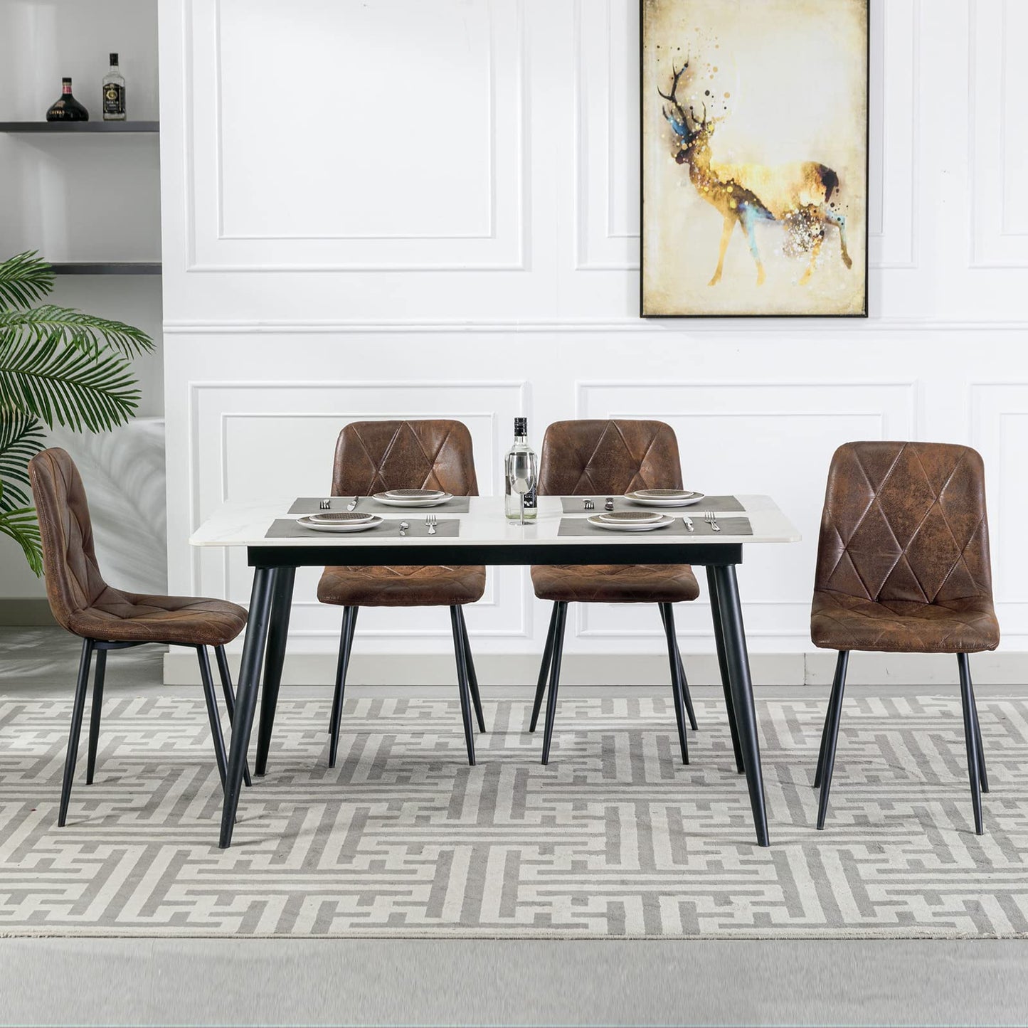 Set of 4 Dining Chairs for Dining Room, Faux Suede Kitchen Chairs, Brown