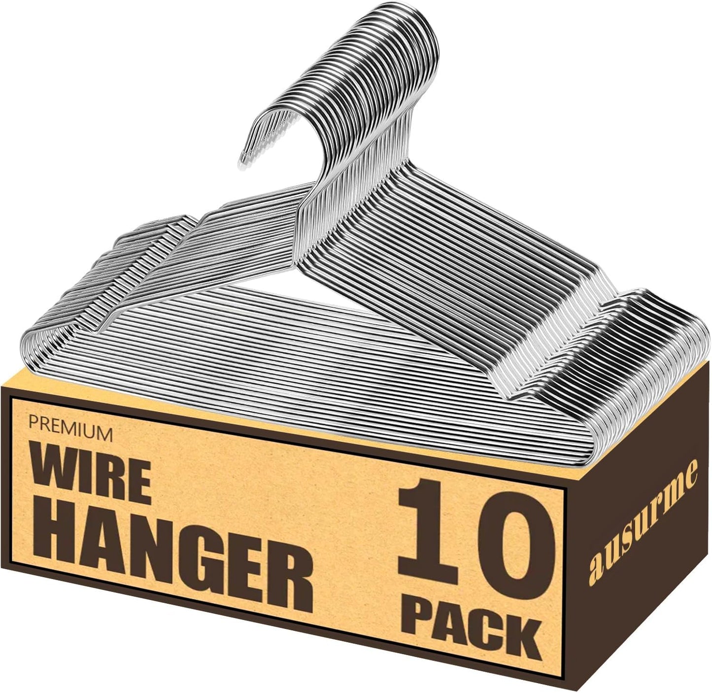ausurme 10 Pack Wire Hangers, 16.5 Inch, Silver, Stainless Steel