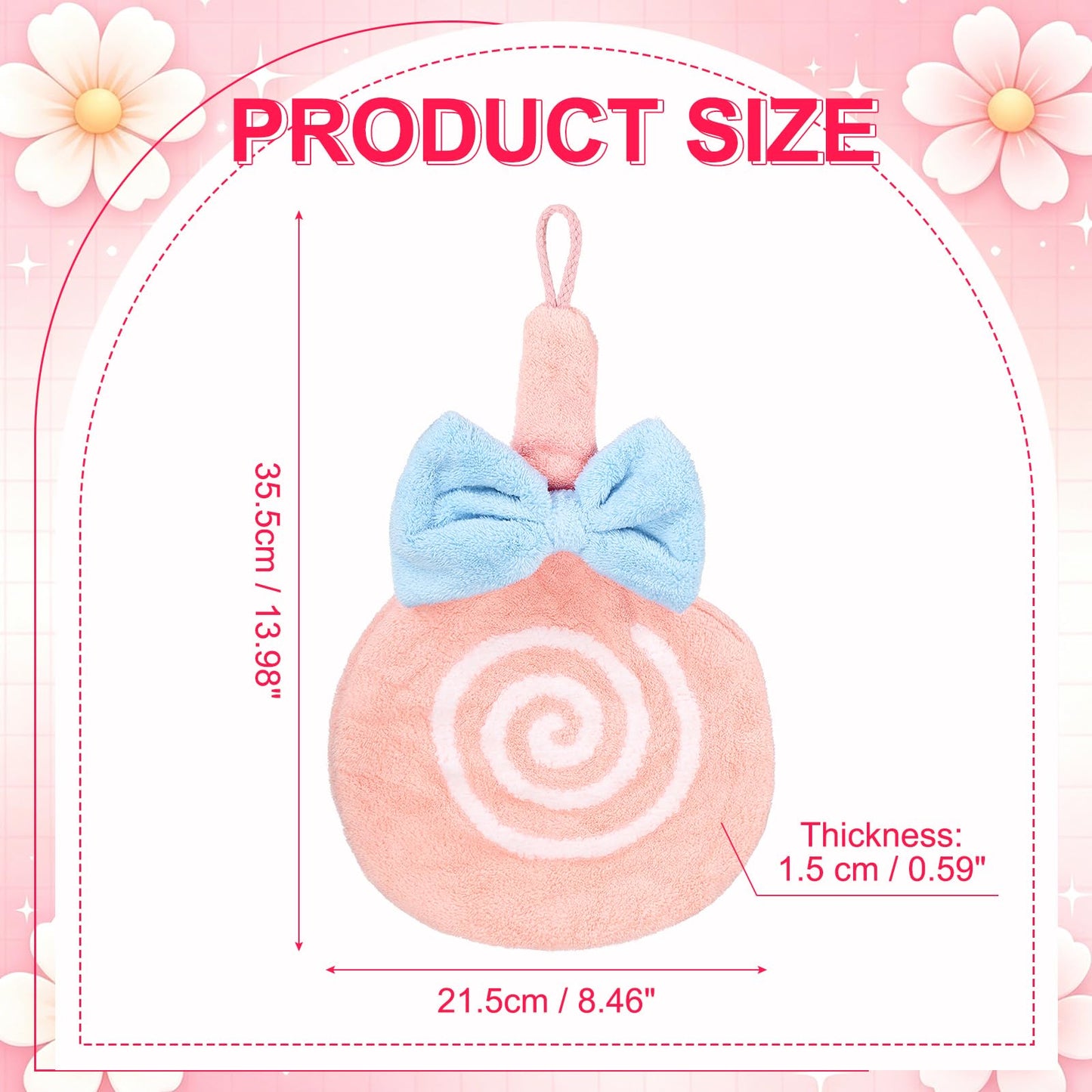 sourcing map Cute Hand Towels, Soft Coral Hanging Hand Towel with Hanging Loop, Lollipop Pattern, Highly Absorbent