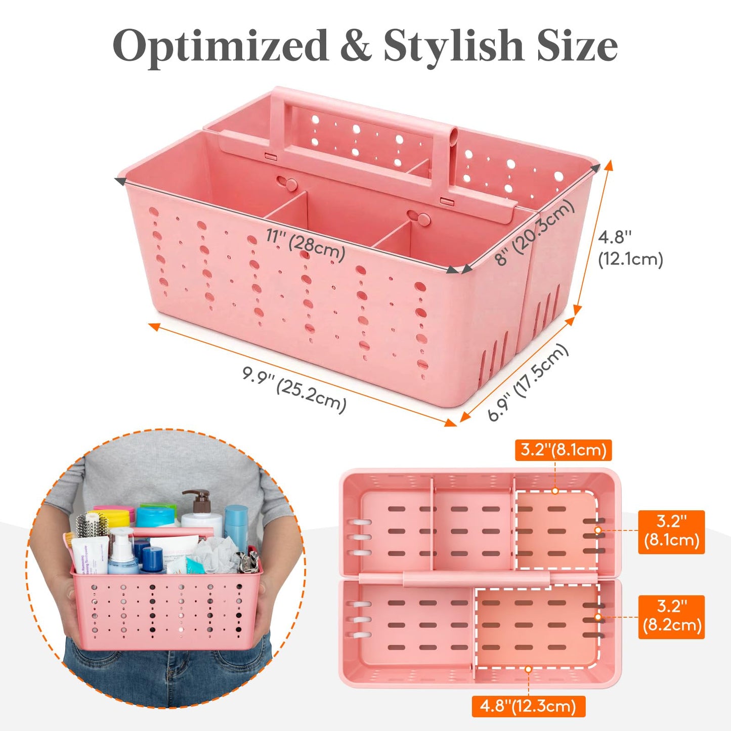 Lifewit Plastic Shower Caddy with Compartments and Handle, Pink