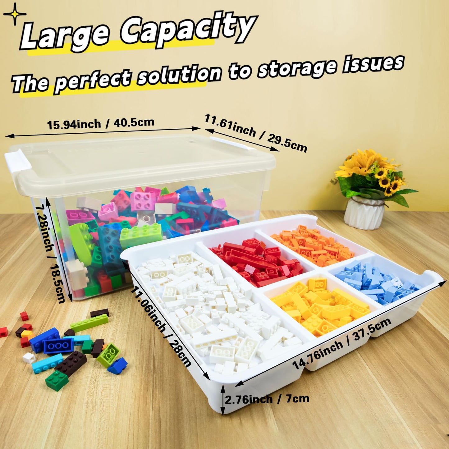Creahaus 16L Organizers and Storage Box with Removable Tray, Durable Plastic Containers with Lids and Latching Buckles