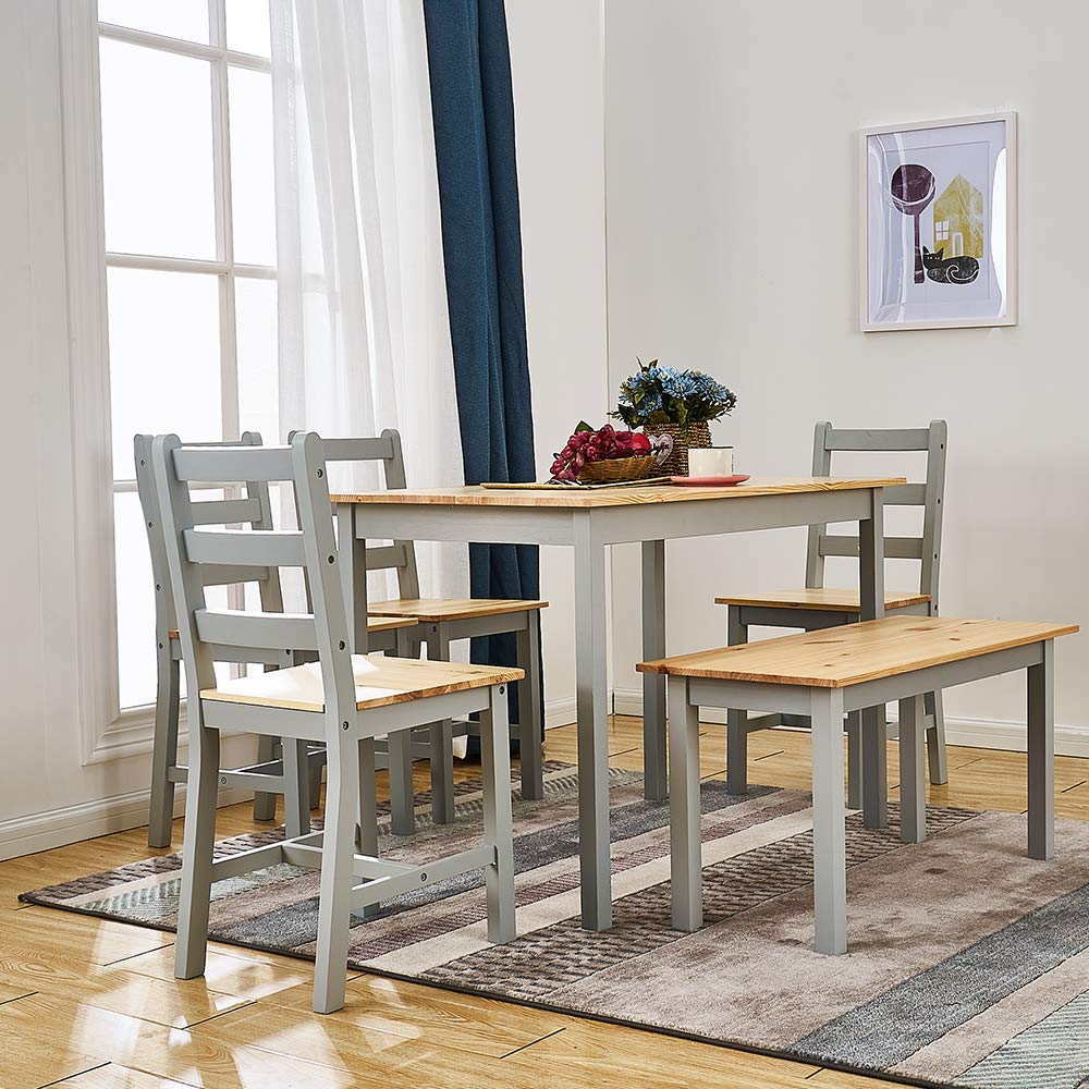 Panana Wooden Pine Dining Table with 4 Chairs in Choice of Colors Dining Room Furniture Set (Grey Pine)
