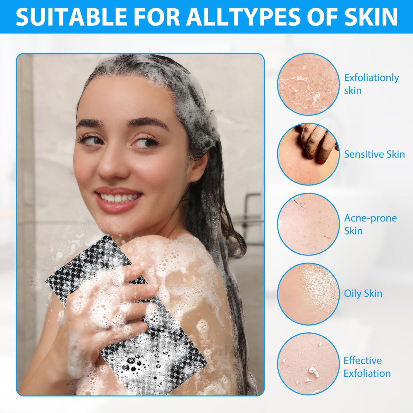 ExcellaElite 3 PCS Japanese Exfoliating Towel Exfoliating Shower Towel Extra Long Cloth for Men and Women Body Cleansing Dead Skin Removal and