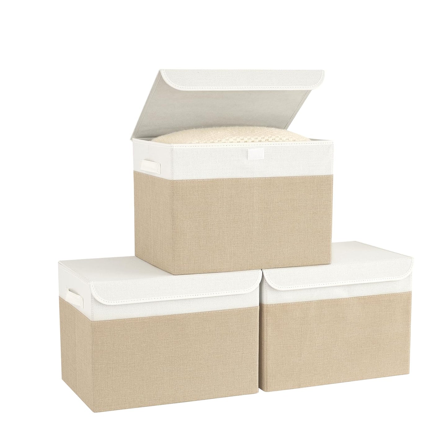 Bagnizer Medium Collapsible Storage Baskets Foldable with Lids 3PCS