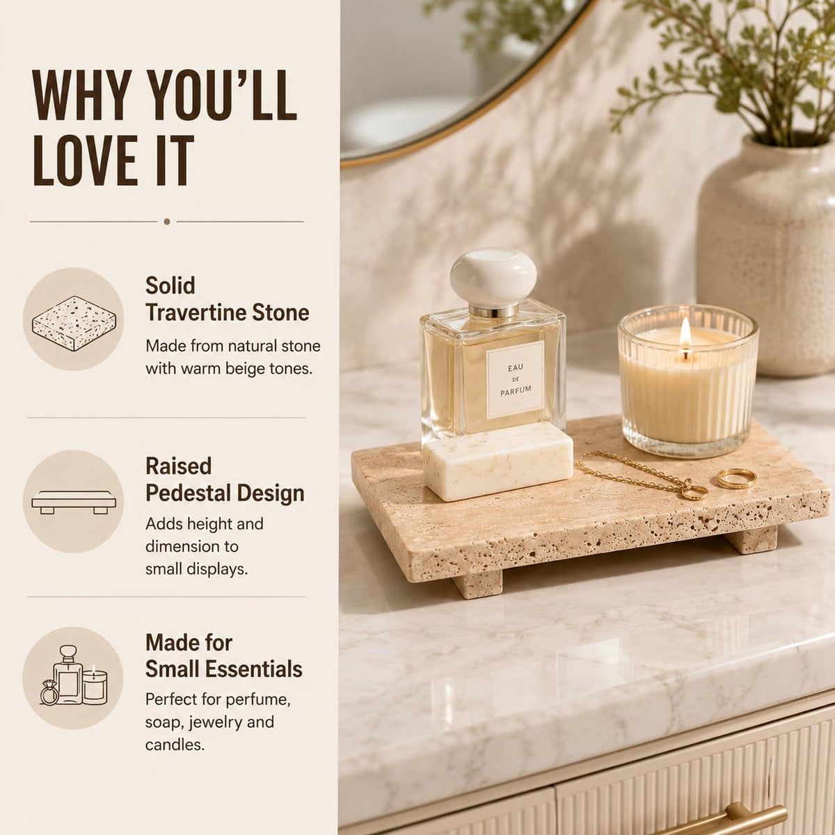 Travertine Vanity Riser for Soap & Perfume 9.84 in
