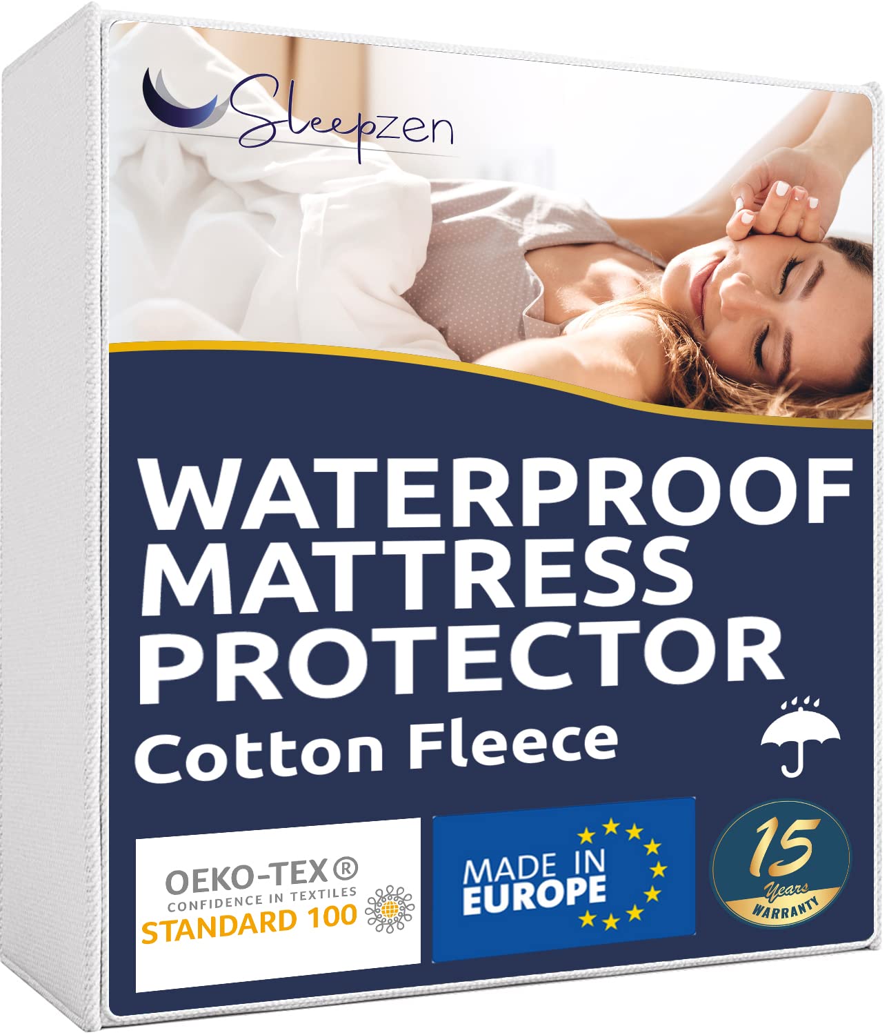 Sleepzen - Waterproof Mattress Protector Double Size 135 x 190 cm - Certified Oeko-TEX® - Surface 70% Cotton Fleece, 30% Polyester