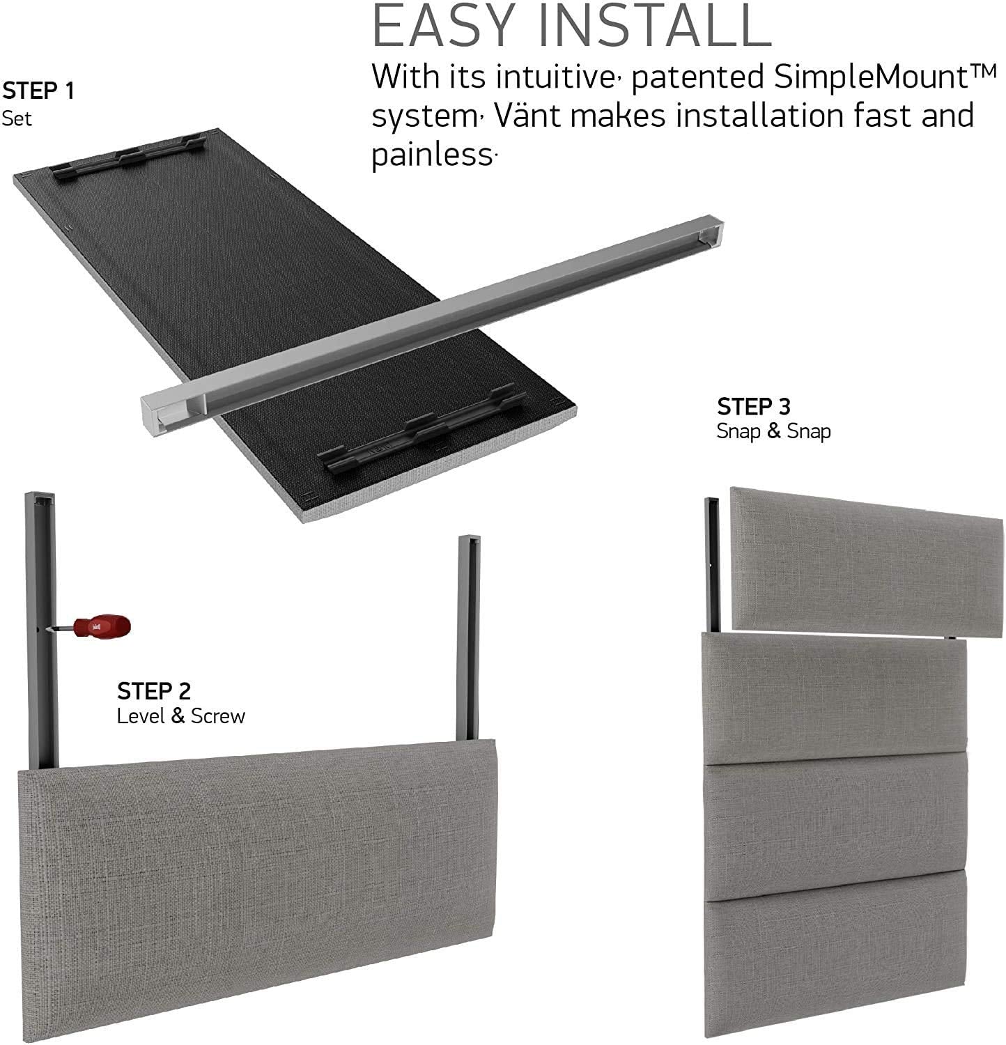 VANT Upholstered Headboards - Accent Wall Panels - Packs of 4 - Easy to Install - Single & Double bed Size (91cm Wide, Plush Velvet Black)