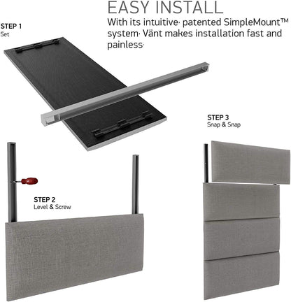 VANT Upholstered Accent Wall Panels - Packs of 4 - Easy to Install - Twin-King Size Headboard 91cm Wide, Plush Velvet Peacock Blue
