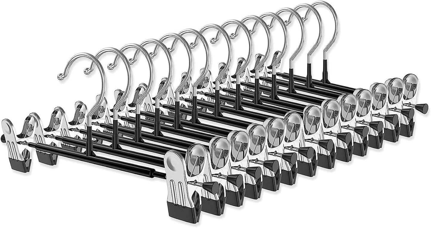 30Pack Trouser Hangers -Skirt Hangers with Adjustable Non Slip Clips Strong Chrome- Space Saving Pant Hangers,Heavy Duty Metal Hangers for Shorts