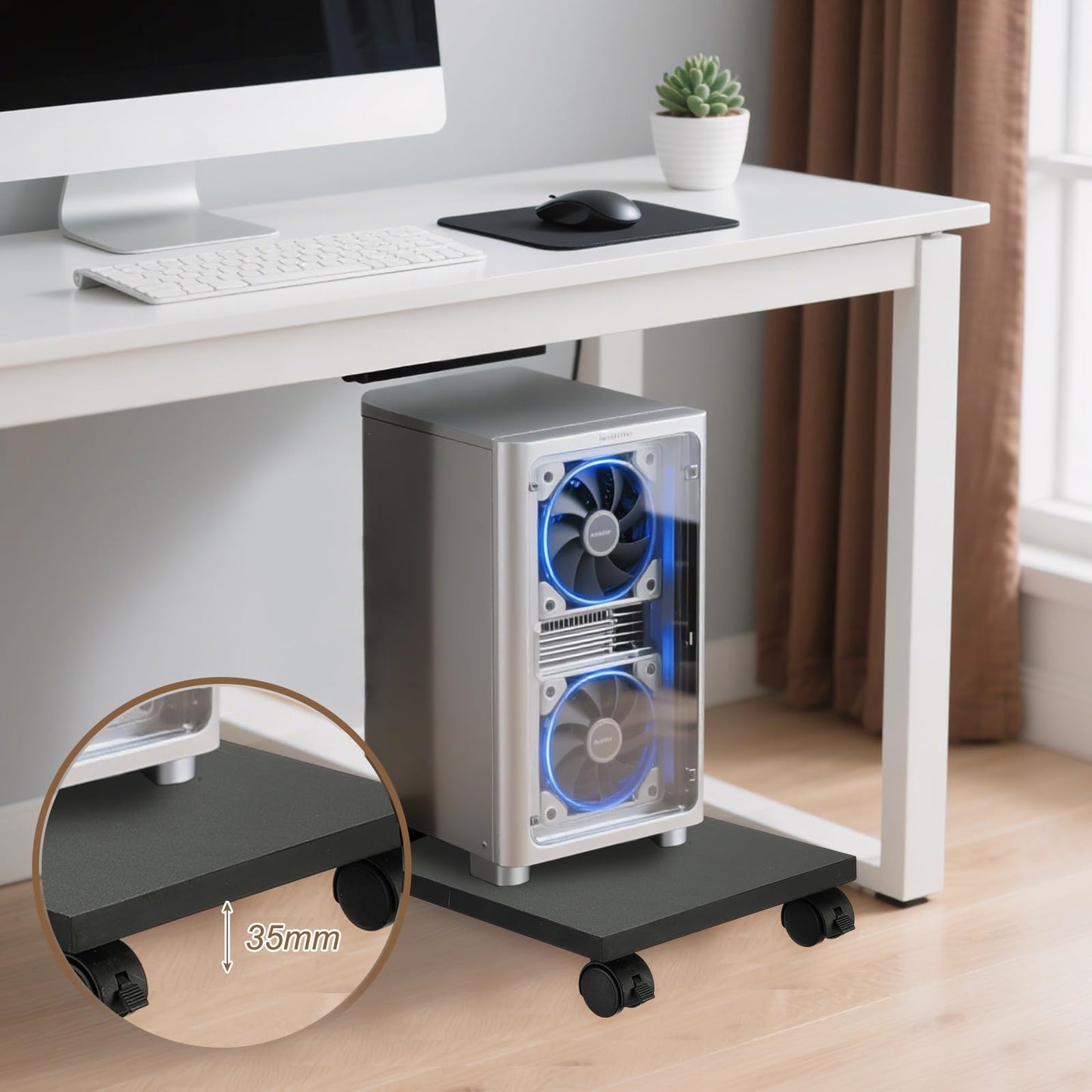 PATIKIL 8x16in PC Stand, Computer Tower Stand Wood CPU PC Holder Under Desk Mobile Cart 4 Caster Wheel for Floor Carpet Tower ATX Case Printer Potted