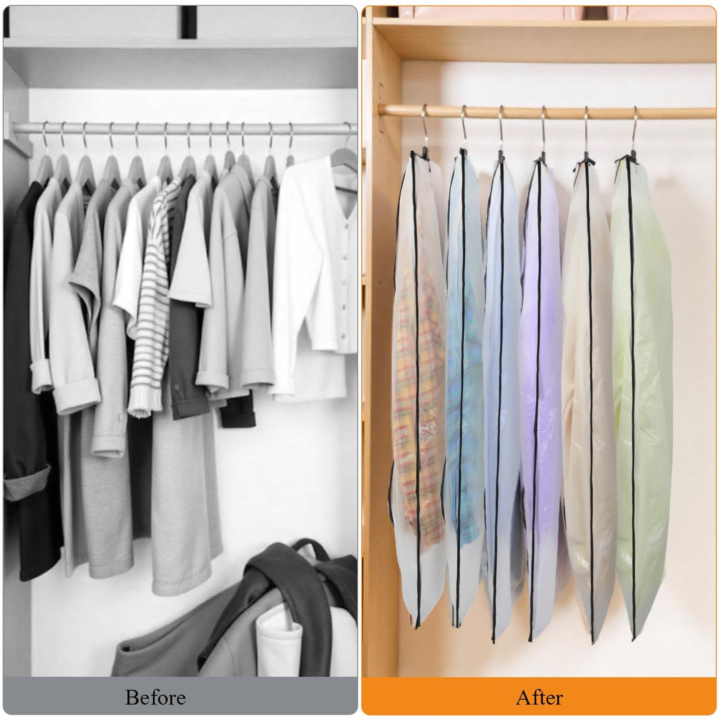 12 Pack Garment Bags, PEVA Translucent Clothes Covers, Suit Bag 40in+47in