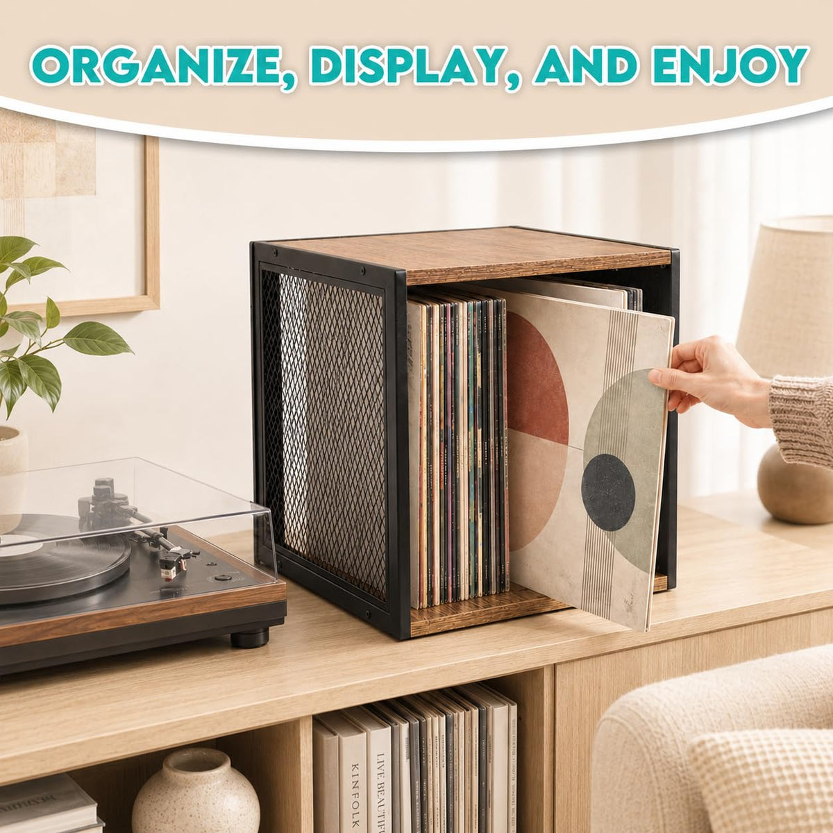 ZOESTORAGE Vinyl Records Storage Stand, Rustic Brown