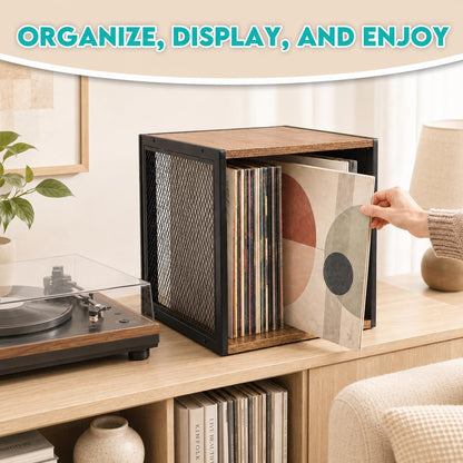 ZOESTORAGE Vinyl Records Storage Stand, Rustic Brown