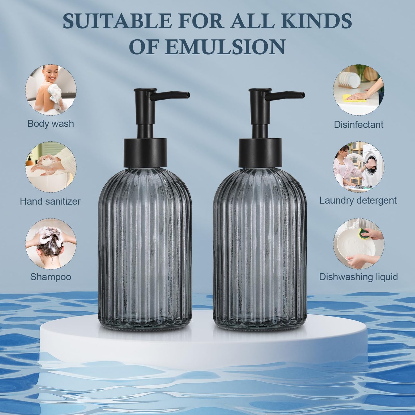 Hejo 2 Pcs 400ml Glass Soap Dispenser with Black Pump